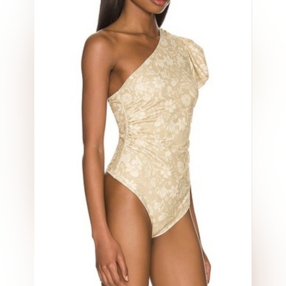 Free People Somethin Bout You Bodysuit Cactus Combo Floral Puff One Shoulder S